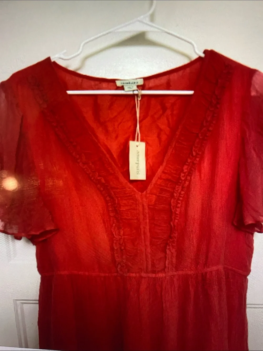 NWT SUNDANCE Catalog Monaco Meet Up Flutter Sleeve Dress Coral Large